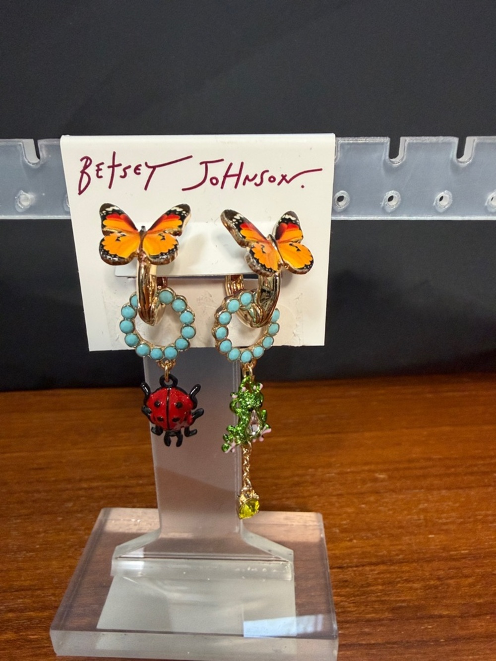 Betsey Johnson Butterfly Hoop Earrings - Yellow & Turquoise